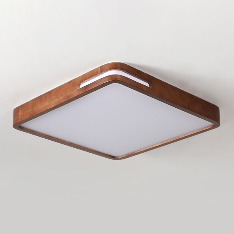 Japanese Rectangle Ceiling Light Wood LED Flush Mount Light in Brown for Living Room