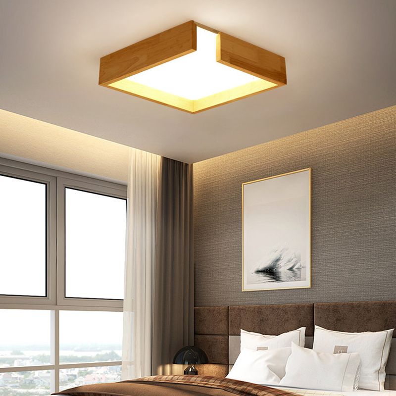 Minimalism Flush Mount Light Square LED Ceiling Light with Wood for Bedroom