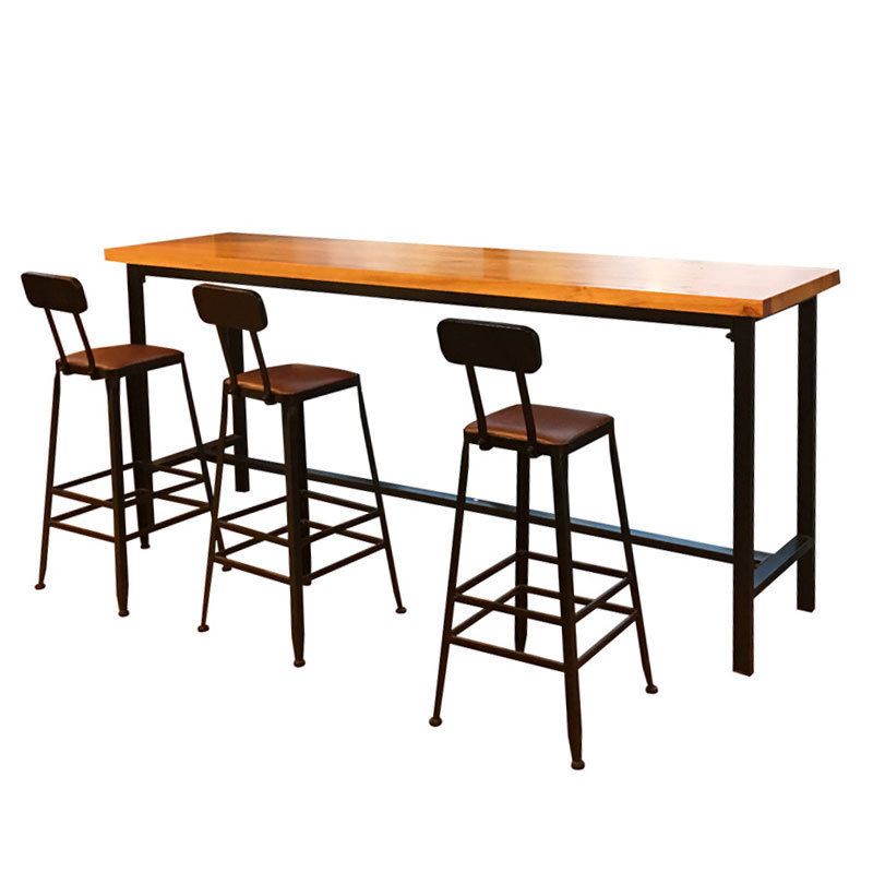 Industrial Metal Frame Bistro Table Brown Pine Wood Top Bar Table