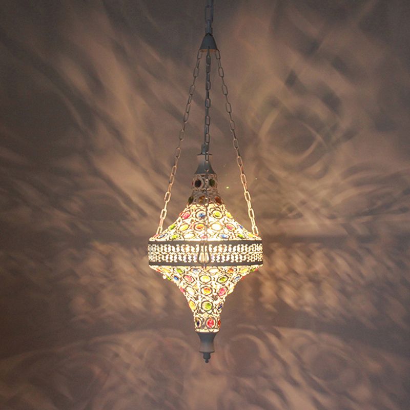 Boheemse holle hangend licht 1 lamp metalen druppel hanger in wit voor woonkamer