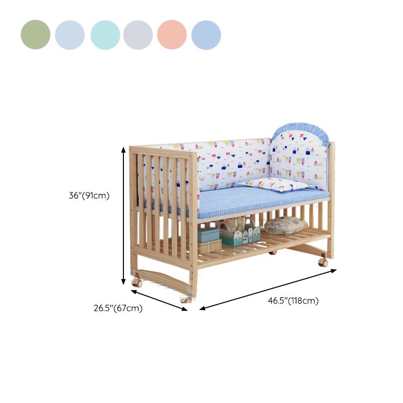 Convertible Crib Nursery Crib Washed Natural Nursery Crib with Casters/Wheels