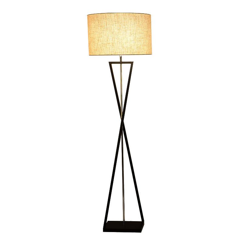 Simplicity Drum Shaped Floor Lighting Fabric Single Living Room Standing Floor Lamp with Hourglass Shaped Base