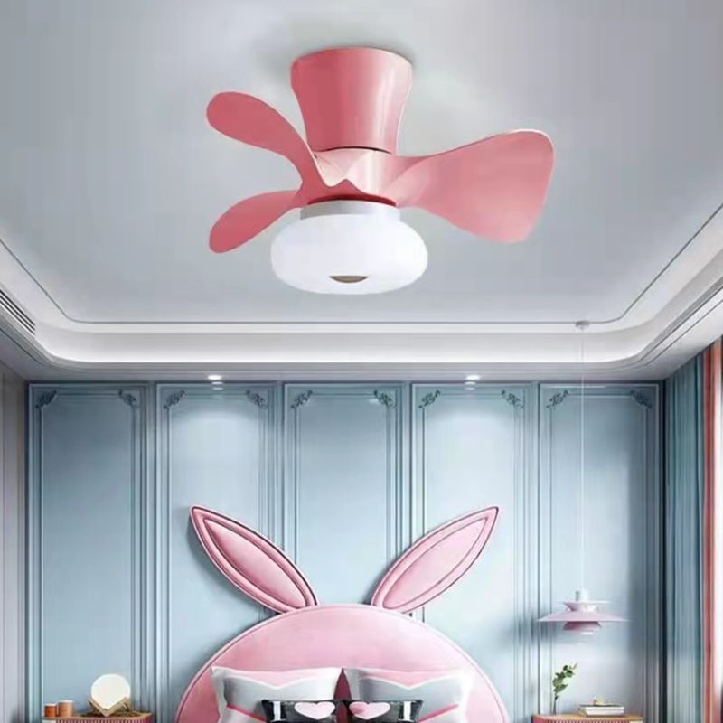 Geometric Ceiling Fan Light Macaron Metal Dining Room LED Semi Flush Mount Light