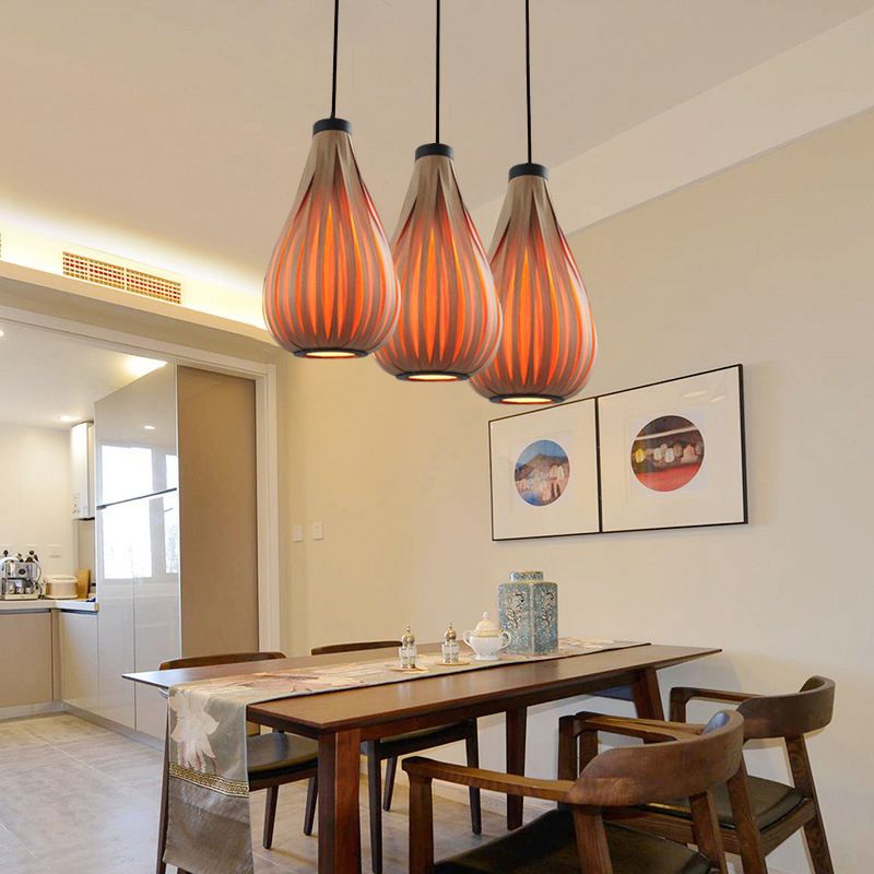 Orange Teardrop Suspension Lighting Minimalist Single-Bulb Wood Pendant Ceiling Light