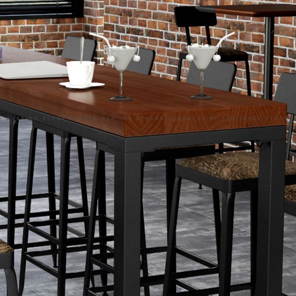 Pine Wood Bar Dining Table Industrial Rectangle Bar Table with Trestle Base for Cafe