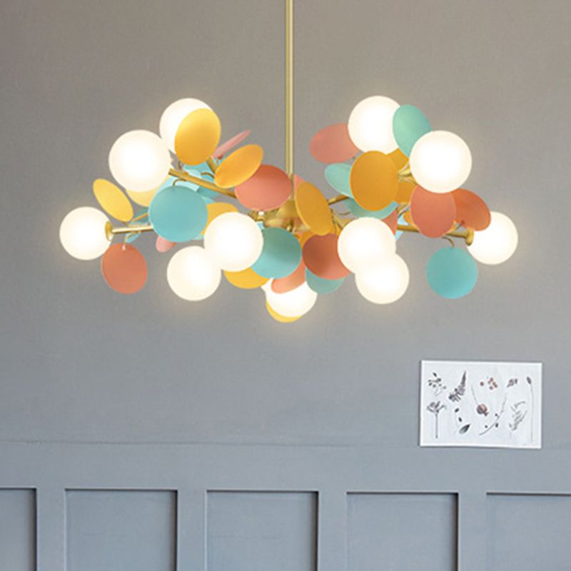 Balloon Hanging Light Fixtures Cartoon Metallic Drop Pendant with Glass Shade for Bedroom