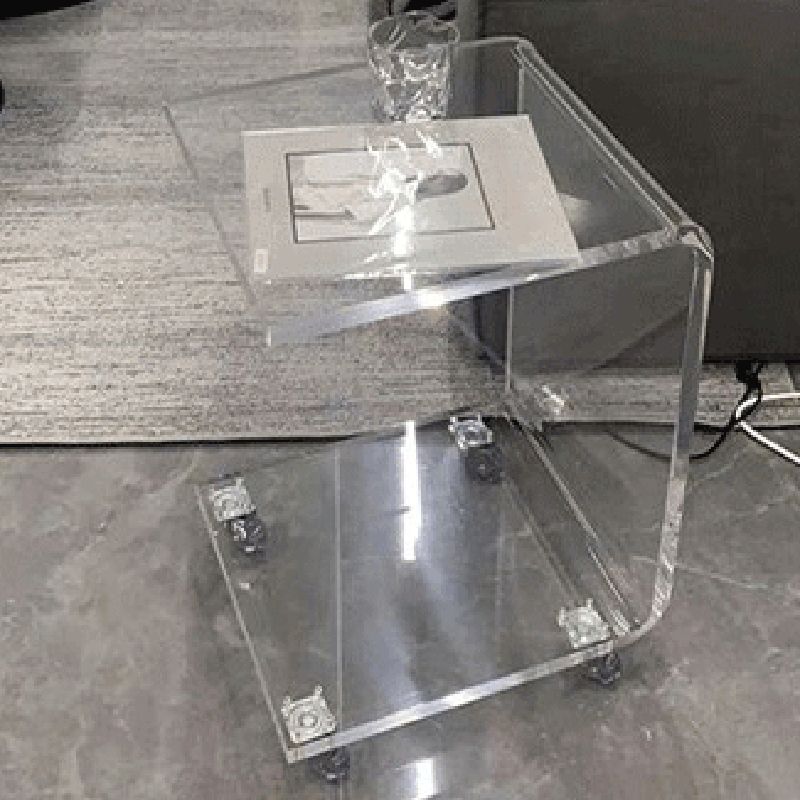 Acrylic Coffee or End Table for Living Room with Wheels and Shelf