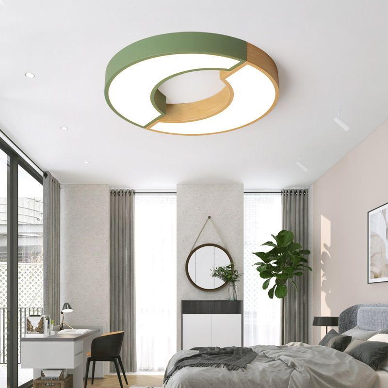 2 Light Circle Ceiling Light Modern Macaron Style Metal Ceiling Lighting for Bedroom