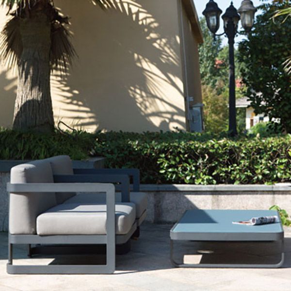 Contemporary Gray Cushion Patio Sofa Aluminum Frame Outdoor Patio Sofa -25.6" H