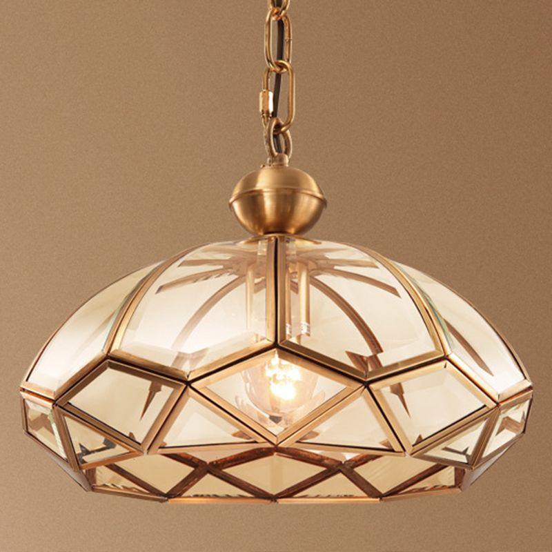 Brass Beveled Suspension Pendant Light Traditional Glass Pendant Lighting Fixture