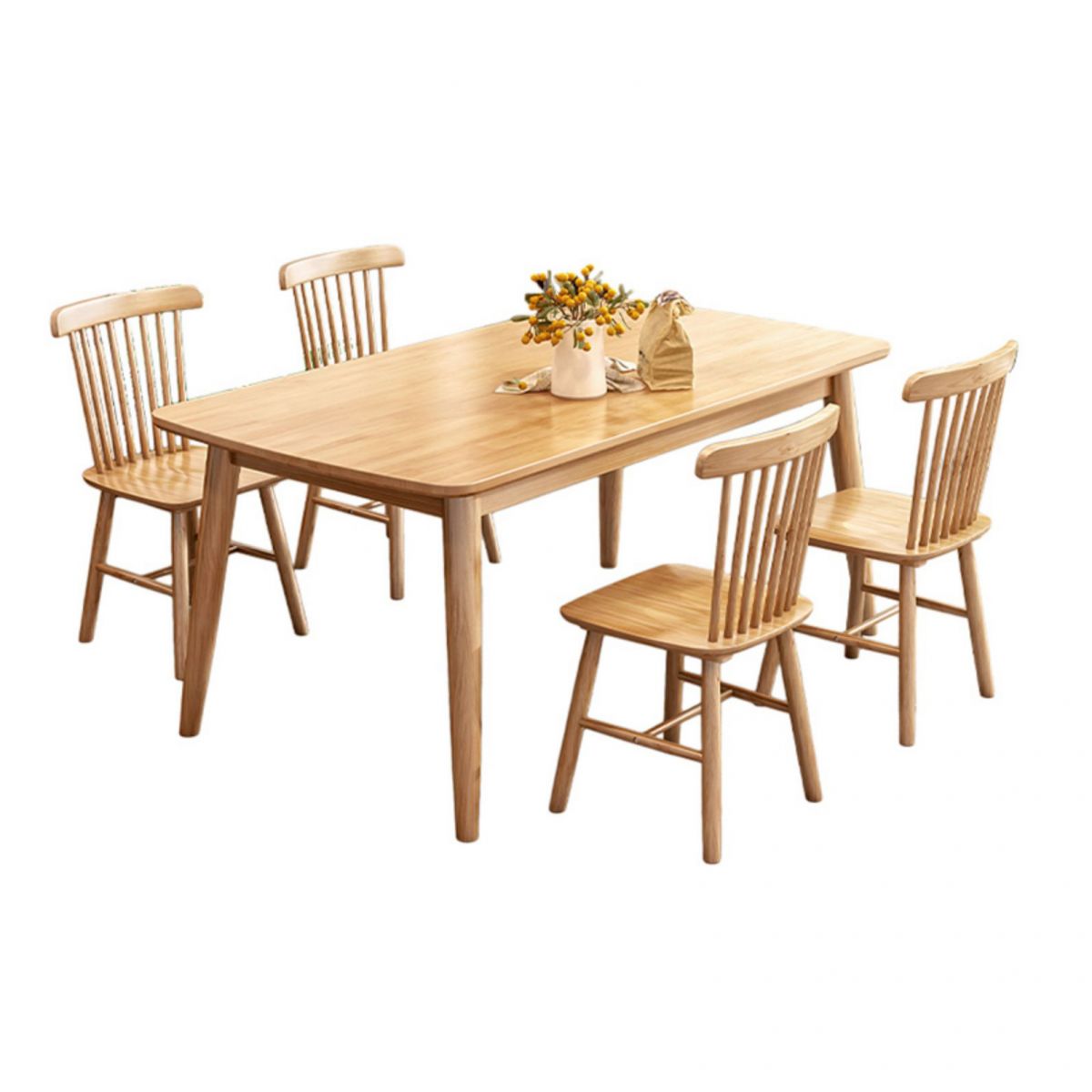 Modern Style Solid Wood Dining Set with  4 Legs Fixed Table Dinette Set for Dining Room