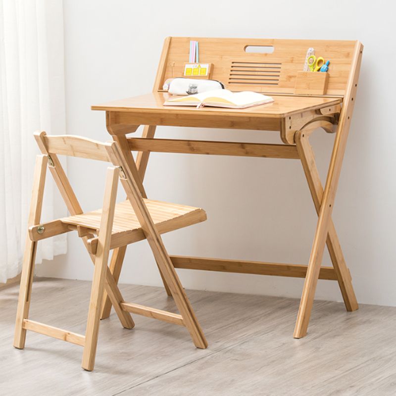 Natural Writing Desk in Solid Wood Foldable Student Table & Chair