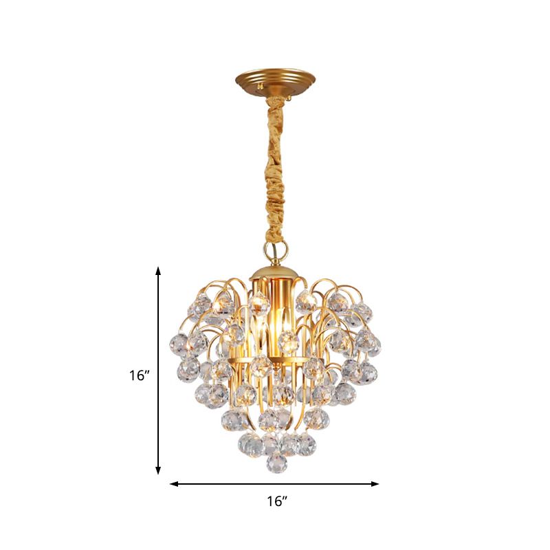 Clear Crystal Ball Pendant Lighting Contemporary 3 Lights Ceiling Hanging Light in Golden for Dining Room