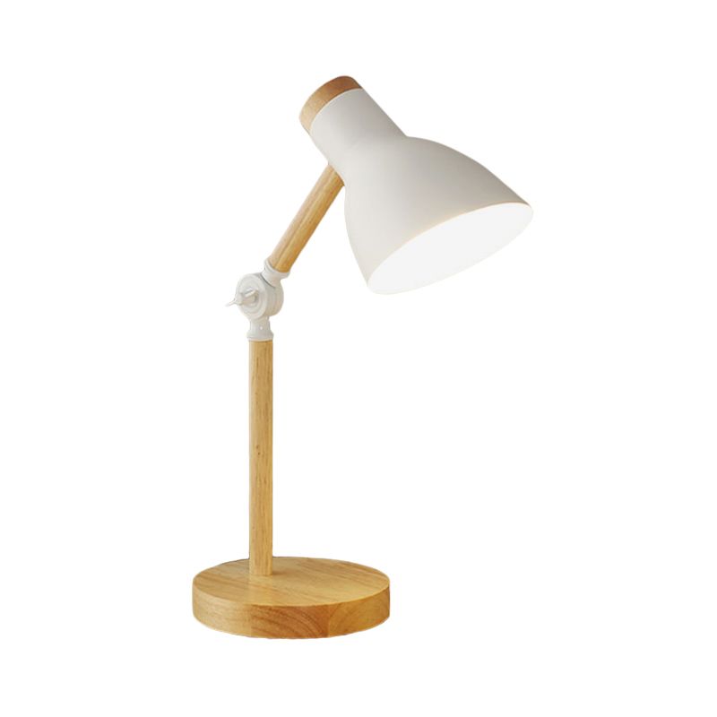 Domed Metal Rotatable Desk Light Modernist 1 Head White/Pink/Yellow and Wood Reading Lamp for Study Room