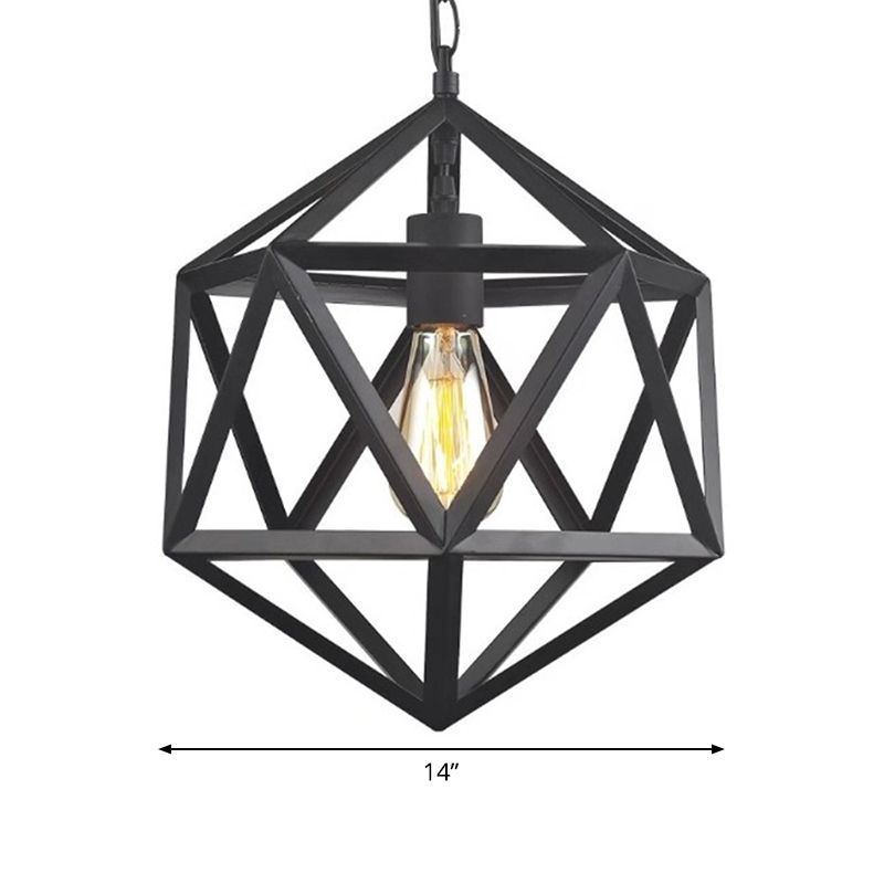 Illuminazione a sospensione in metallo geometrico industriale 1 testa 14 "/18" /21,5 "sala da pranzo larga giù per l'illuminazione in nero