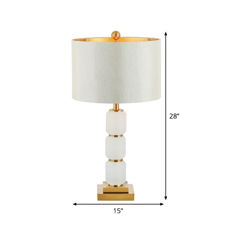 Contemporary 1 Head Reading Light White Barrel Nightstand Lamp with Fabric Shade