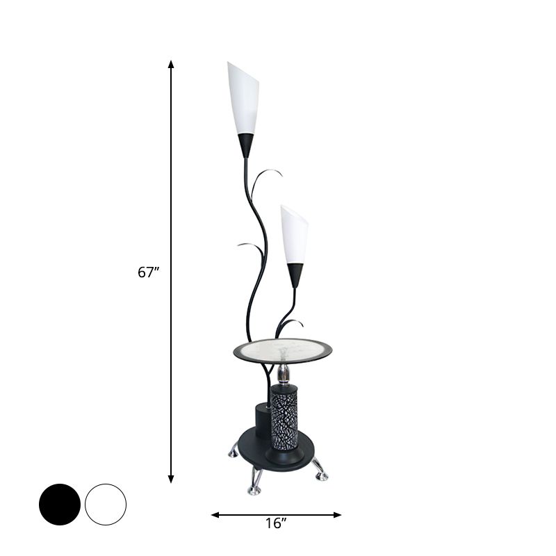 Branch Shaped Standing Lamp Countryside 2 Bulbs Metallic Floor Light in White/Black for Guest Room