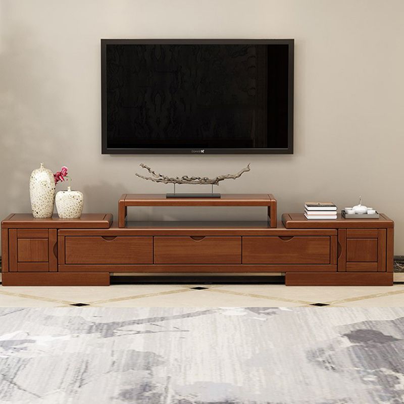 Traditional TV Media Stand with Drawers Rubberwood TV Stand Console