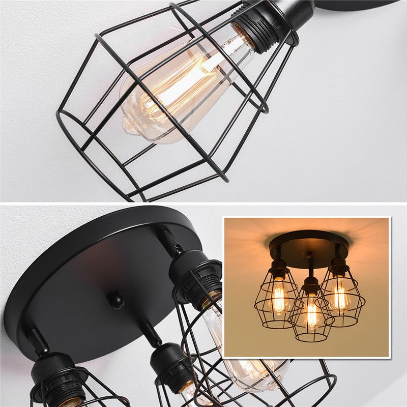 Metal Flush Ceiling Light Industrial 3 Lights Flush Mount Light Fixture in Black