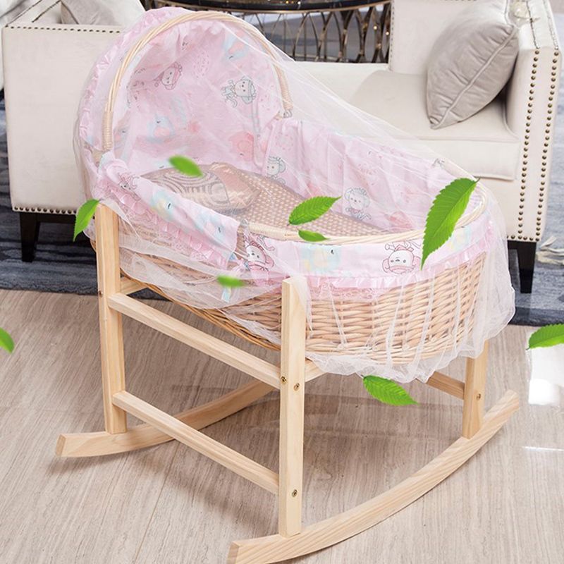 Solid Wood and Wicker Crib Cradle Natural Oval Crib Cradle for Baby