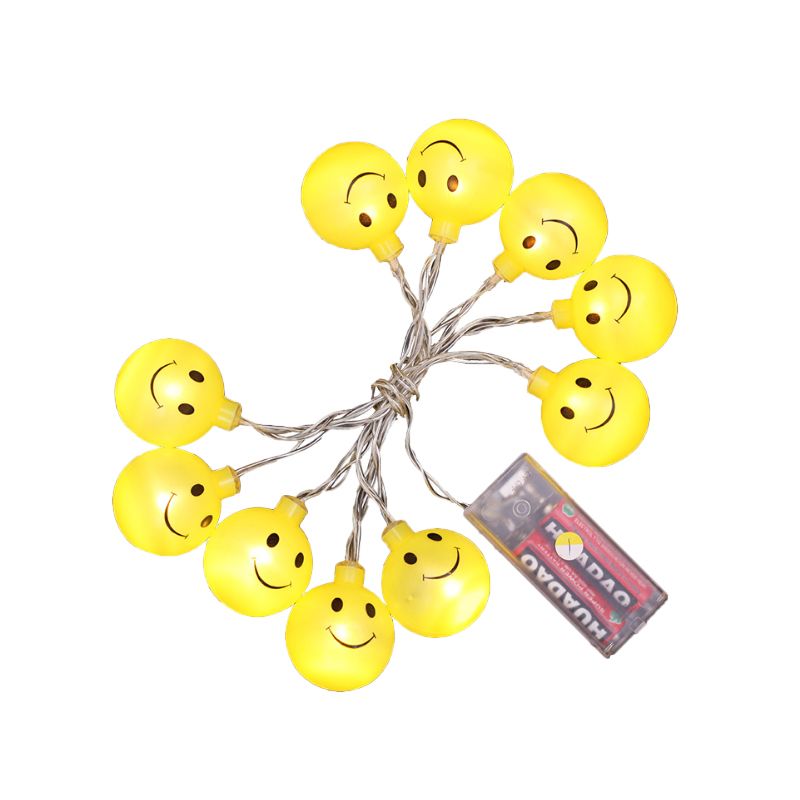 Yellow Smile Face Light String Contemporary 20/40 Lights Plastic LED Fiesta Lamp for Cafe, 8.2/16.4 Ft