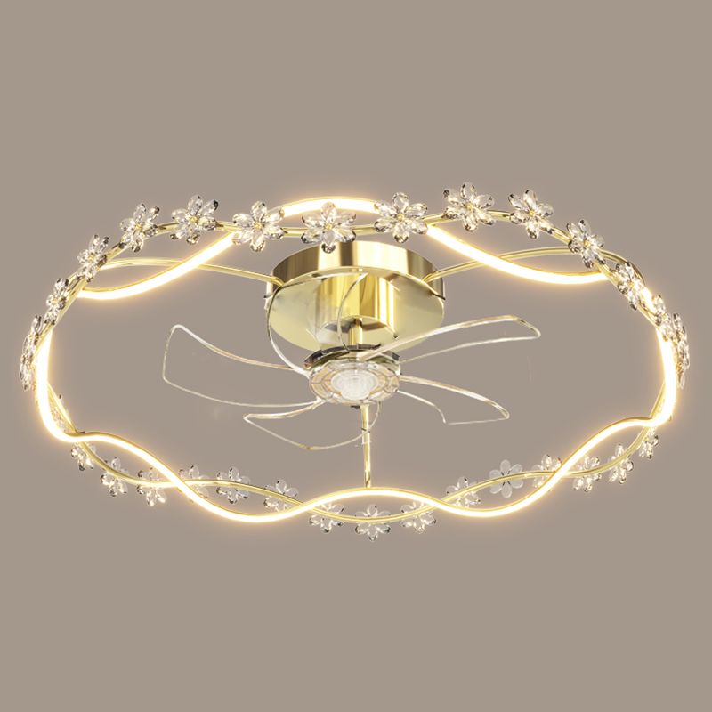 Modern Round Fan Lighting Fixture in Gold Metal and Acrylic LED Ceiling Fan