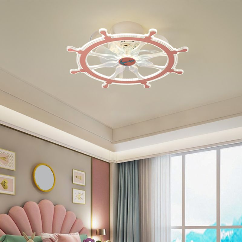 Unique Sailing Wheel Shaped Fan Light Mediterranean Acrylic LED Semi Flush Lamp for Kids Room