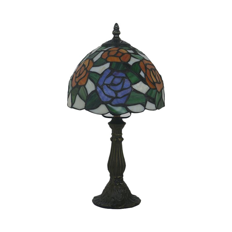 Pink/Purple and Pink Rose Night Lamp Victorian 1 Light Stained Art Glass Table Lighting with Dome Shade