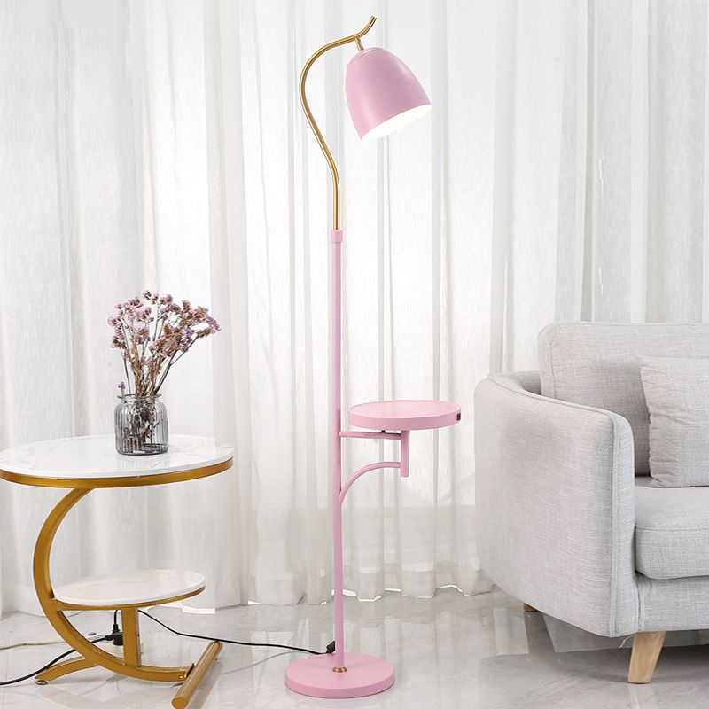 Bell Shade Standing Light Macaron Style Iron 1 Bulb Bedroom Floor Lamp with Table