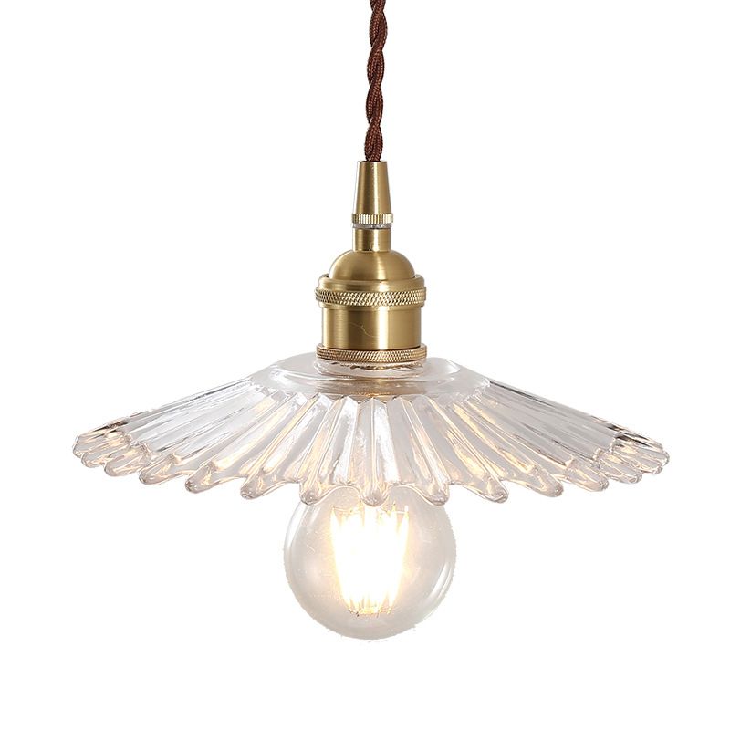 Brass 1 Light Ceiling Light Retro Clear Glass Shade Living Room Small Hanging Lamp