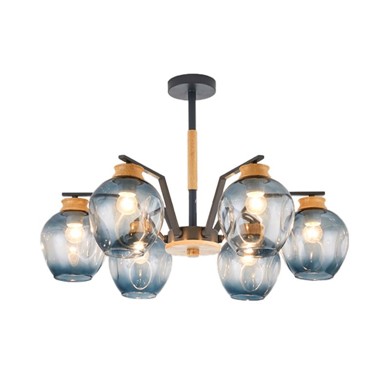 Modernism Starburst Chandelier Pendant Light Dimpled Blown Glass 6/8/10 Lights Hanging Ceiling Light in Grey/Green