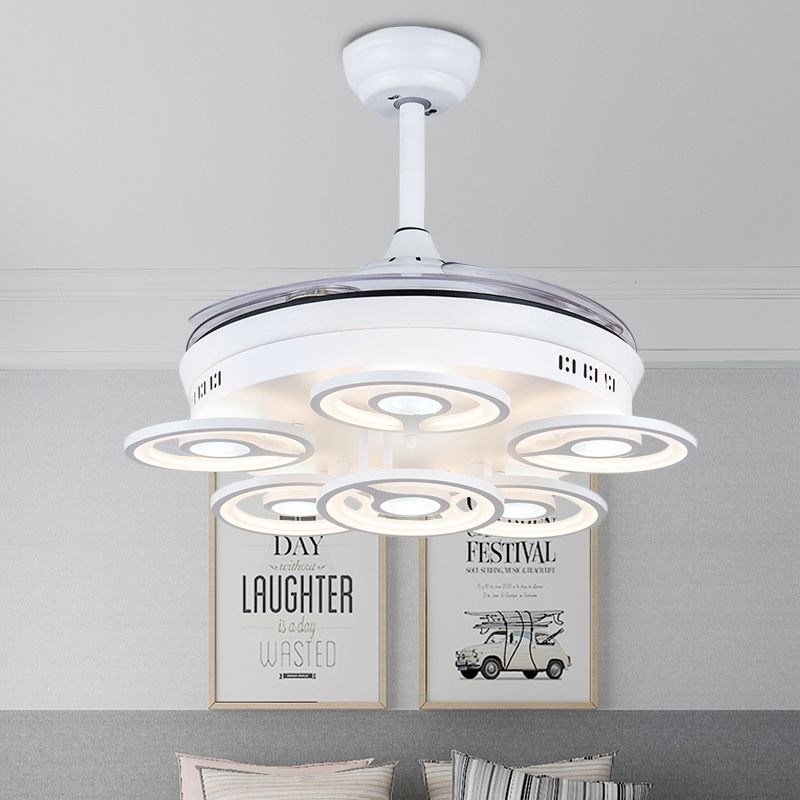 21.5" W Acrylic Circular Ceiling Fan Light Modernist LED White Semi Flush Mount Lamp with 3 Clear Blades