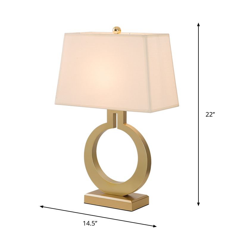 Gold Cuboid Table Light Antique Fabric 1 Head Drawing Room Nightstand Lamp with Round Base