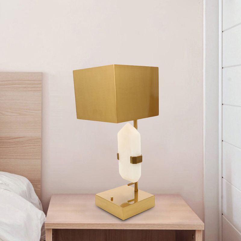 Modern Rectangle Table Light Stainless Steel 1 Light Bedroom Desk Lamp in Gold with Geometric Jade Decor