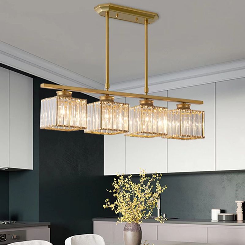 Contemporary 3/4-Light Kitchen Island Lighting Krystal Ceiling Light in Golden/Black