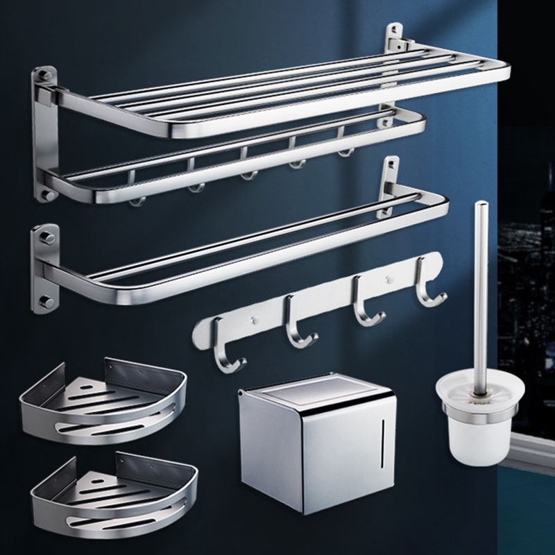 Modern Bathroom Accessory Set with Bathe Shelf/Robe Hooks/Towel Bar in Aluminum