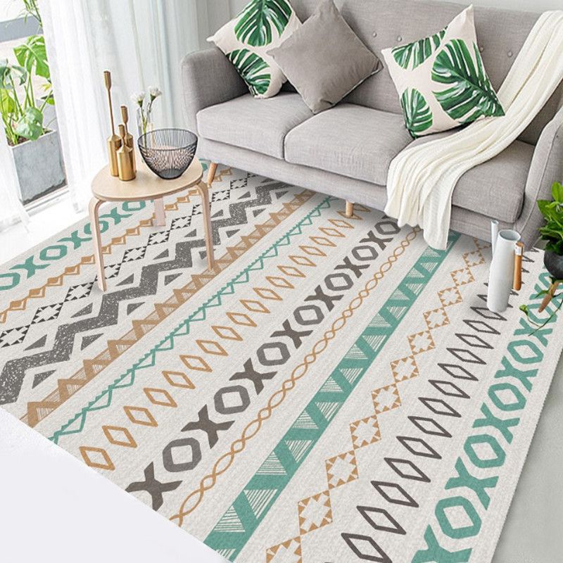 Multicolor Bohemian Area Carpet Polyester Ethnic Print Indoor Rug Easy Care Carpet for Living Room