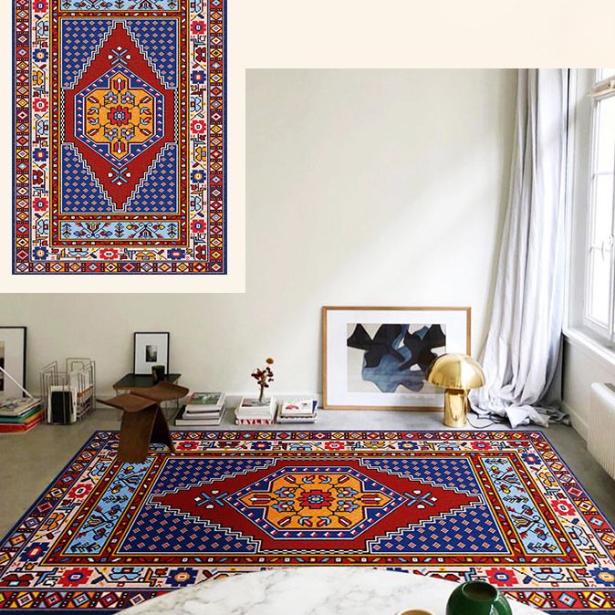 Brightly Colored Moroccan Area Rug Traditional Floral Printed Floral Printed Polyester Non-Slip Backing Carpet for Living Room