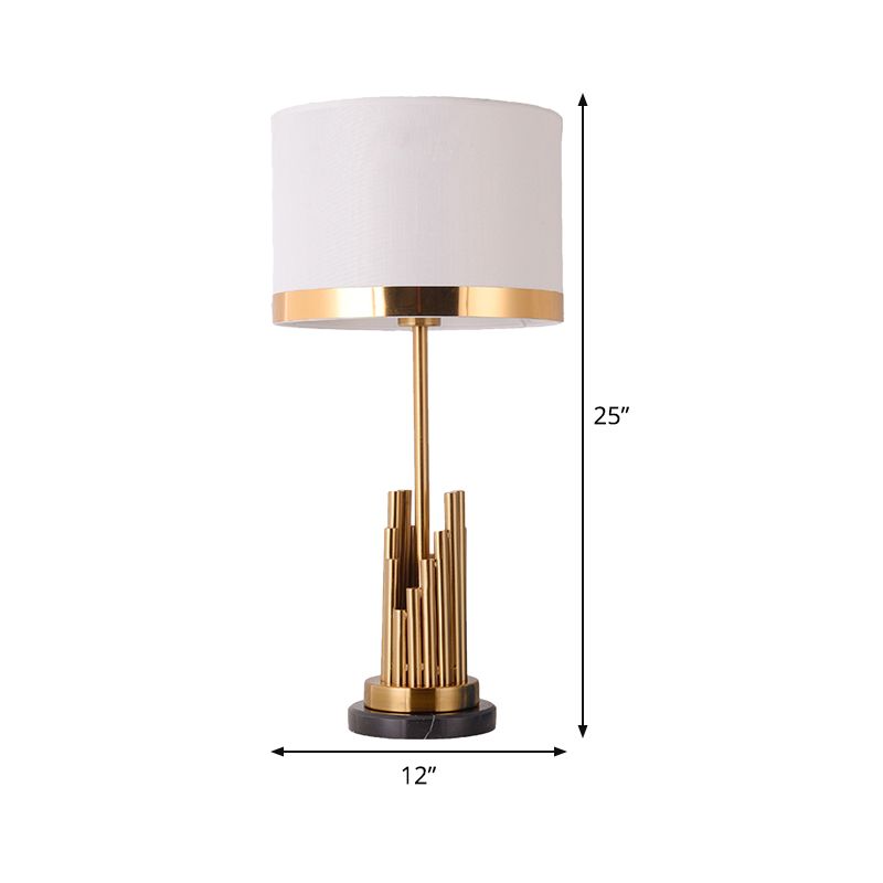 1 Head Bedroom Task Lighting Modern Gold Small Desk Lamp with Cylinder Fabric Shade