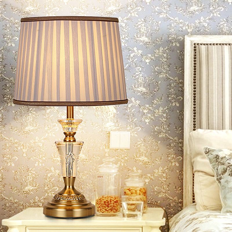 Contemporary 1 Bulb Nightstand Lamp Gold Cone Reading Book Light with Fabric Shade