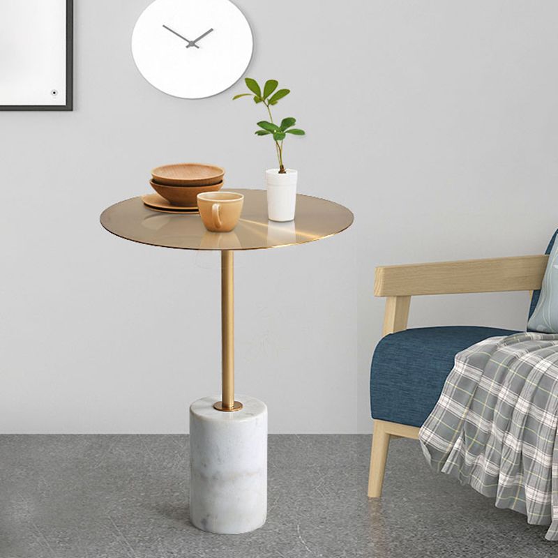 Iron and Concrete End Table 15.7" Long Mid-Century Round Side Table in White