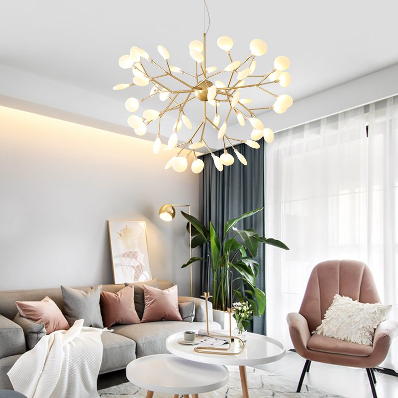 Branch Shape Chandelier Modern Fireflies Chandelier Light in Gold for Living Room