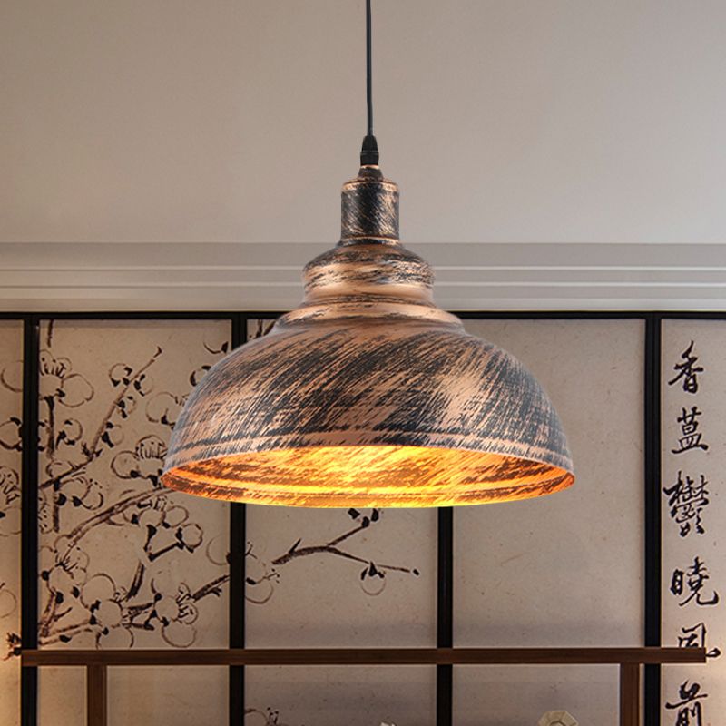 Countryside Barn Hanging Light 1-Head 12"/16" Wide Metallic Pendant Lamp Fixture in Rust for Restaurant