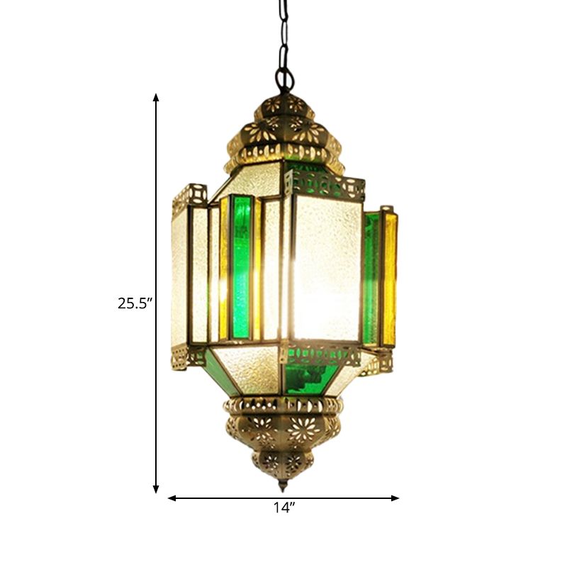 Brass 3 Lights Ceiling Chandelier Arabian Frosted Glass Lantern Hanging Pendant Light for Porch