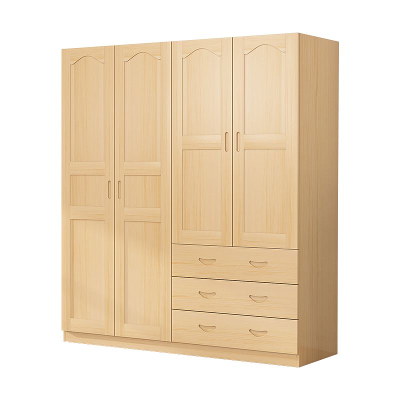 Solid Wood Kid's Wardrobe Country Light Wood Armoire Closet with Adjustable Shelves