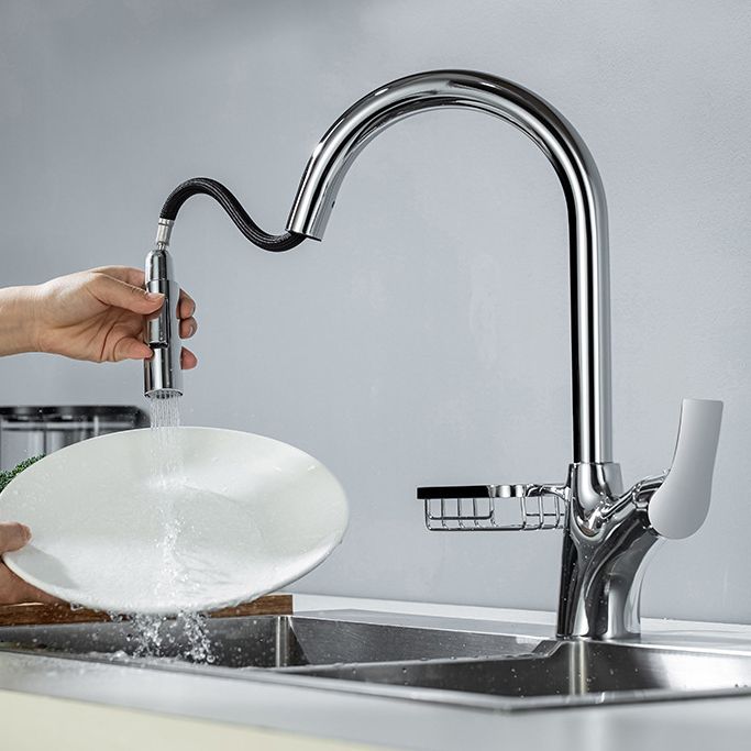 Modern Bar Faucet Brass Pulldown Sprayer Swivel Spout Kitchen Sink Faucet