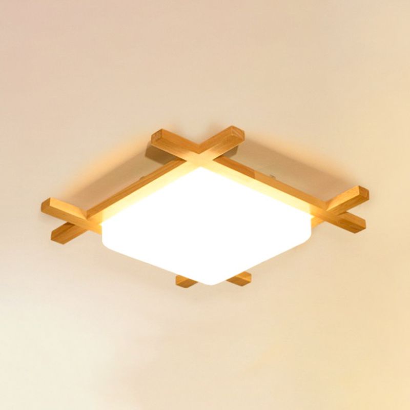 Geometric Shape Flush Mount Modern Wood Ceiling Light Fixture for Living Room in Brown