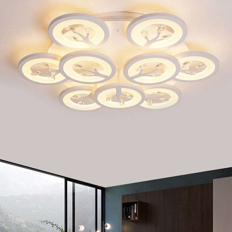 Luce del soffitto a sfioramento dell'albero acrilico LED moderno LED 3/6/9 luci di illuminazione a soffitto con accenti di cristallo in luce calda/bianca/naturale