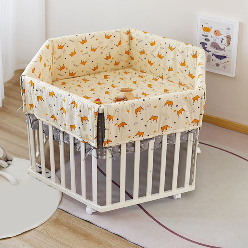 Hexagon White Crib Solid Wood 4-In-1 Convertible Crib with Casters