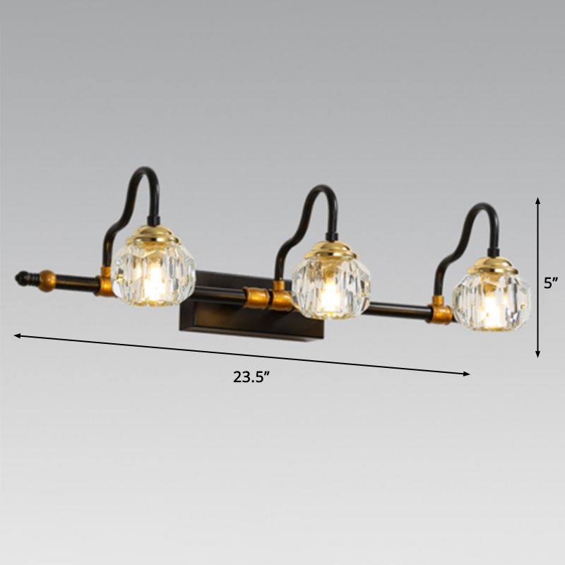 Kristallprismen Hexagon Waschtischwand Lampe Minimalismus 1/2/3-Bulb-Wandmontage Beleuchtung in Schwarz